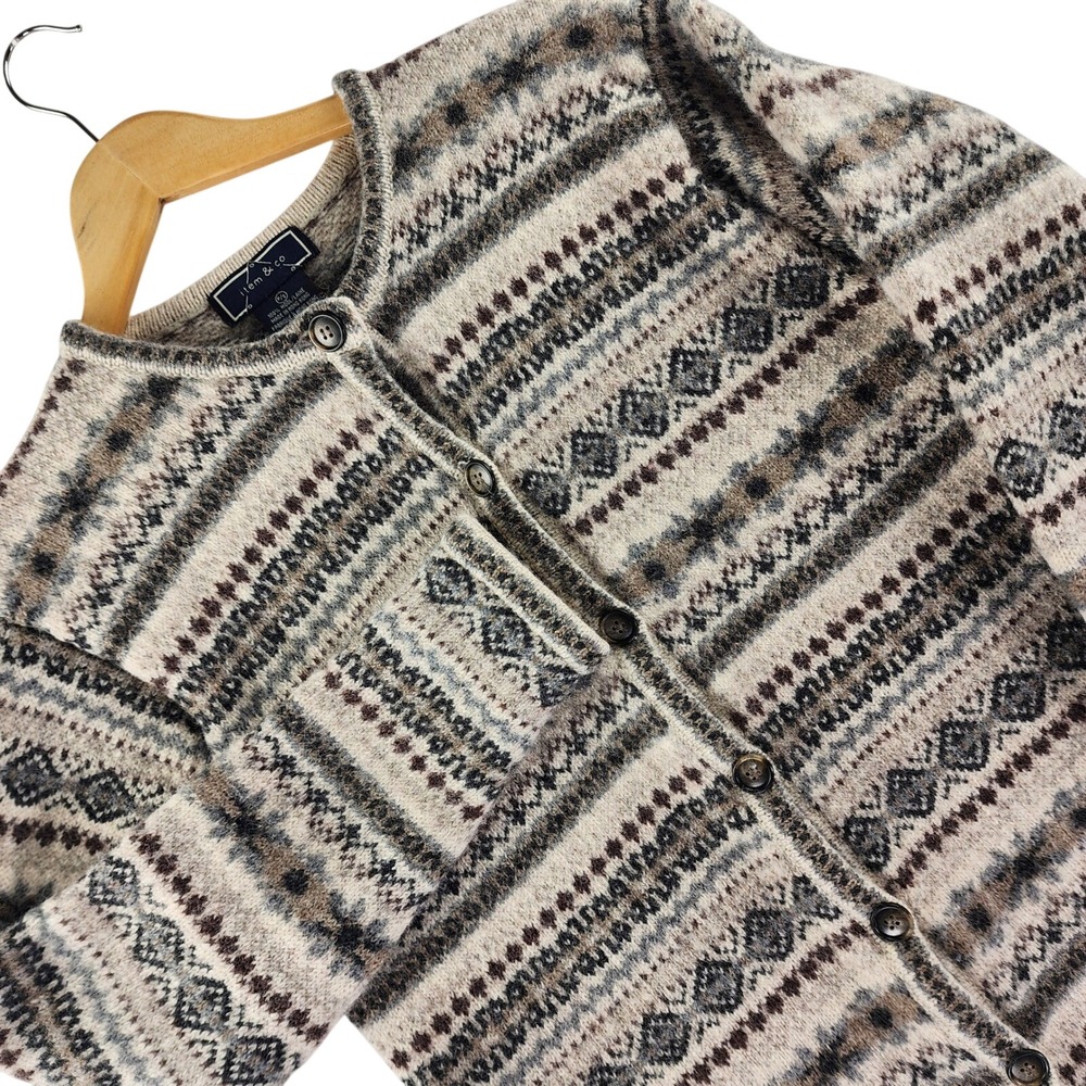 Fair Isle Cardigan Womens P/S Multi Fair‎ Isle 100% Wool Button Front Hong Kong